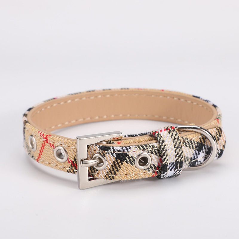 Scottish Plaid Dog Collar Classic Red Plaid PU Leather Natural Yellow Twill Dog Chain Pet Supplies