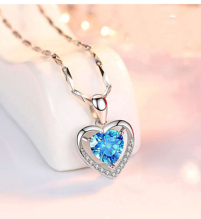 Silver 925 Heart-shaped Rhinestones Necklace Luxury, Personalized Necklace For Women