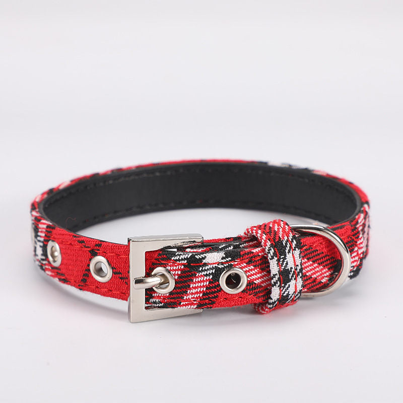 Scottish Plaid Dog Collar Classic Red Plaid PU Leather Natural Yellow Twill Dog Chain Pet Supplies