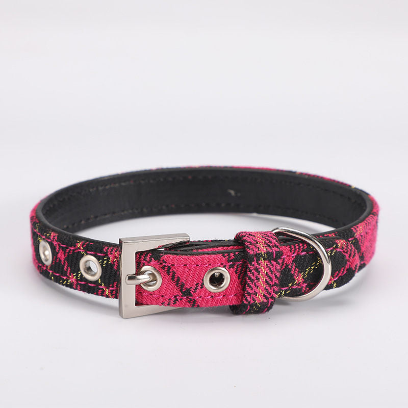 Scottish Plaid Dog Collar Classic Red Plaid PU Leather Natural Yellow Twill Dog Chain Pet Supplies