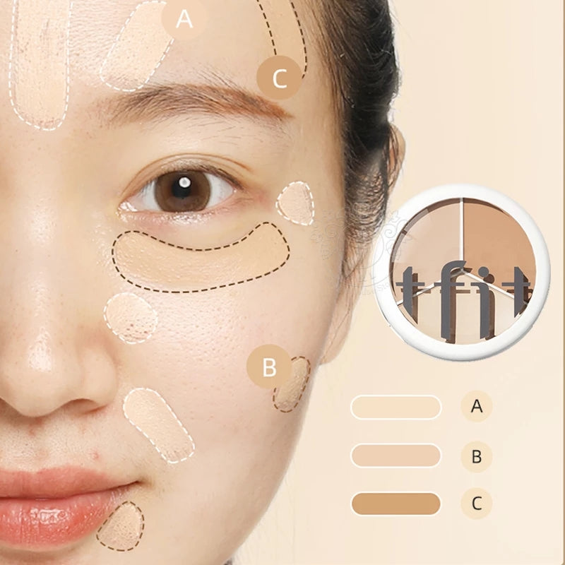 TFTI Three Colors Concealer: Concealer Palette for Covering Facial Spots, Acne Marks, and Dark Circles.