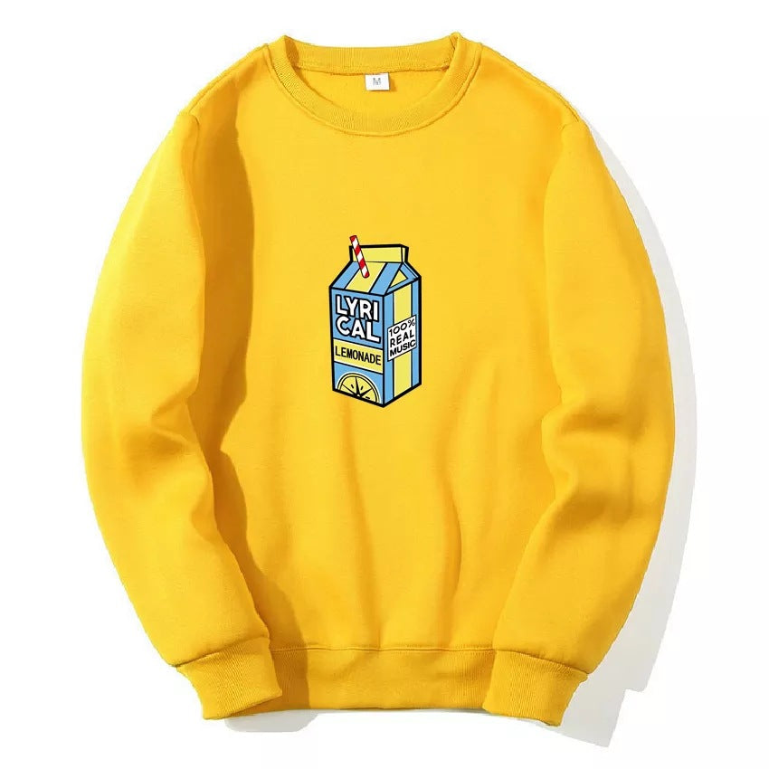 Lemon Print European And American Plus Velvet Crew Neck Sweater For Men And Women