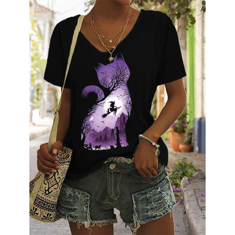 Women's Cotton-like Printed Short Sleeve