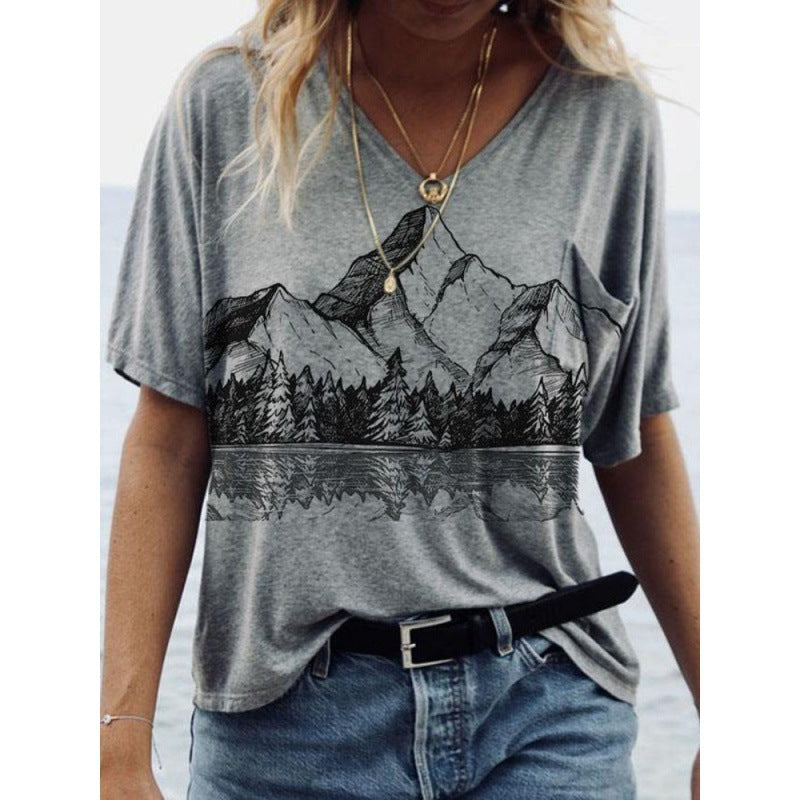 Women's Cotton-like Printed Short Sleeve