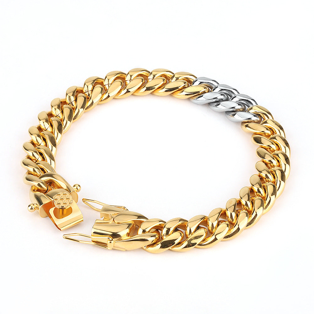 European And American Non-fading Cuban Chain Bracelet Stainless Steel Color Matching Ins Style Hip-hop Titanium Steel Simple All-match Couple Bracelet