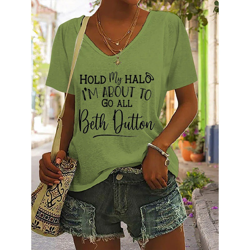 Women's Cotton-like Printed Short Sleeve
