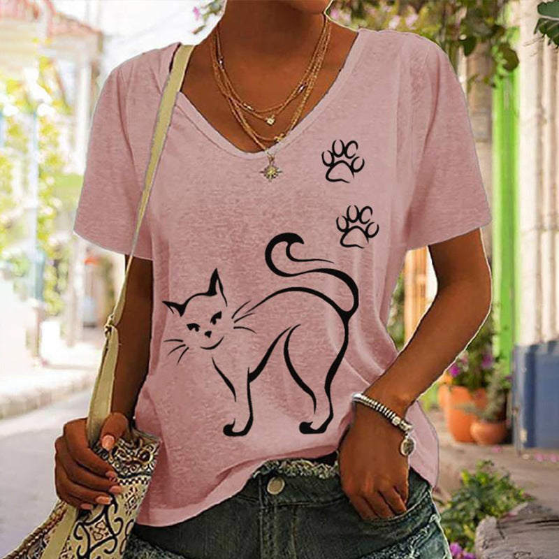 Women's Cotton-like Printed Short Sleeve