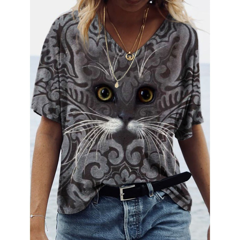Women's Cotton-like Printed Short Sleeve