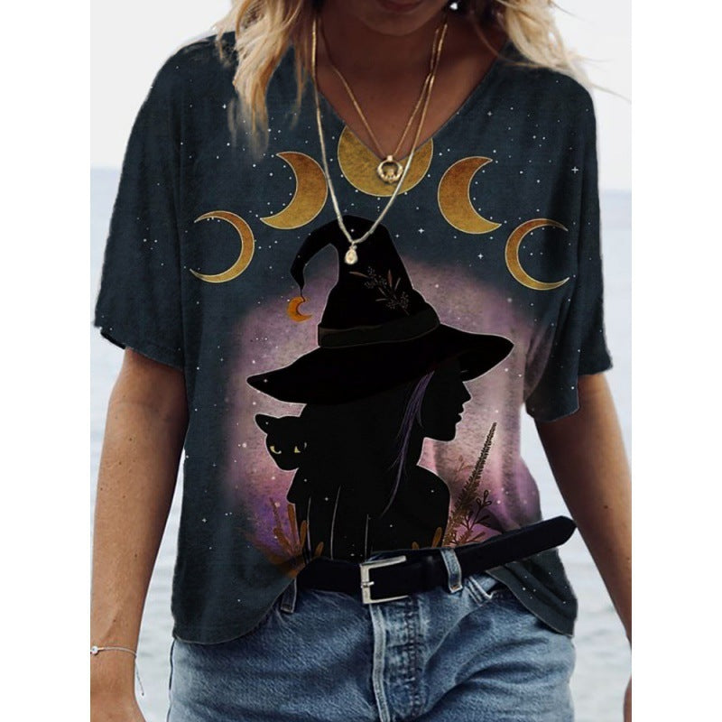 Women's Cotton-like Printed Short Sleeve