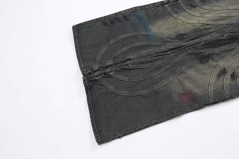 Men's Street Three-dimensional Line Cut Stitching Straight Jeans