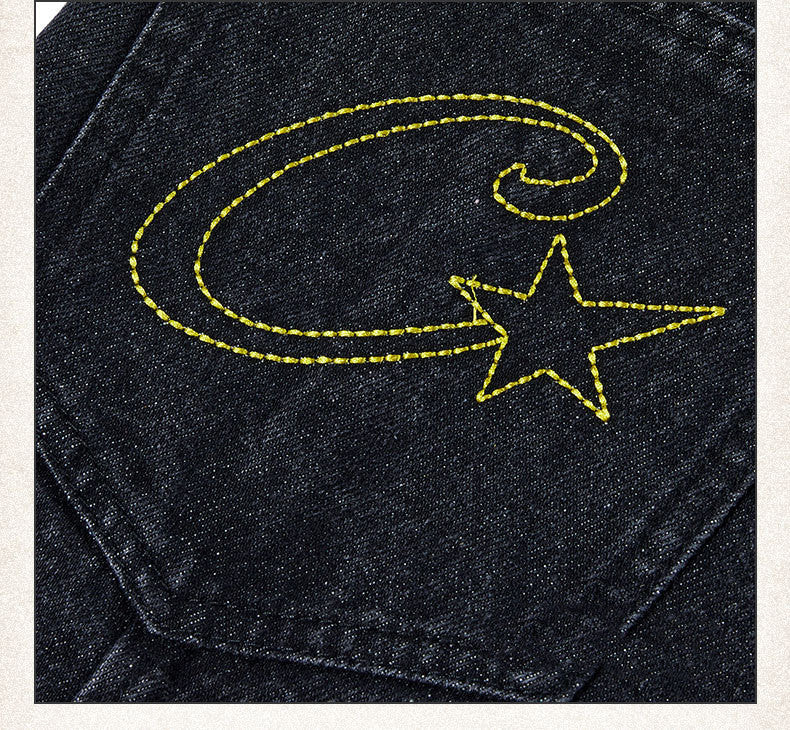 Street Washed Stitching Straight Jeans For Men And Women
