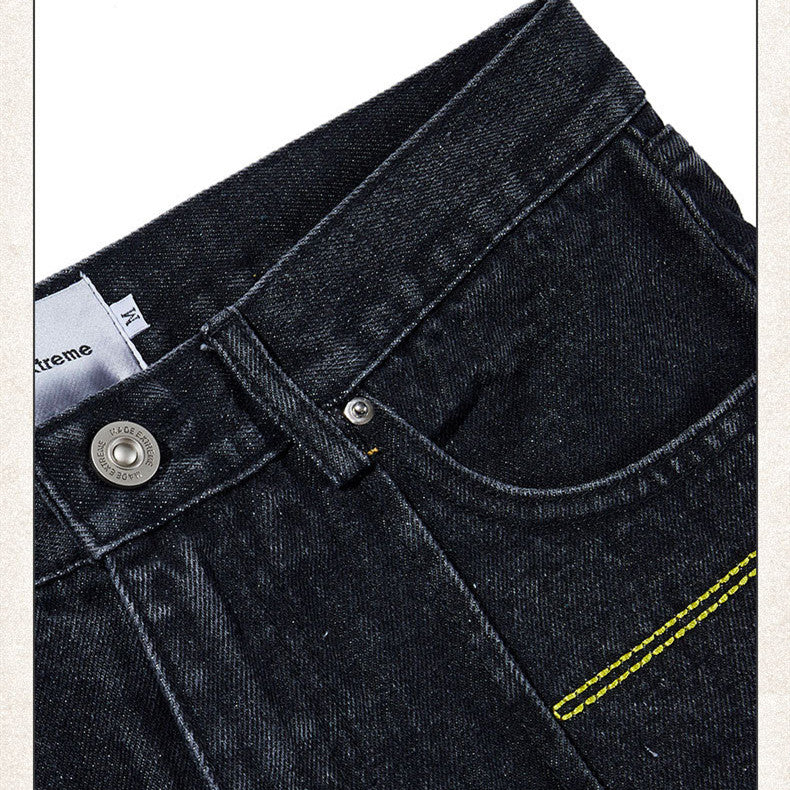 Street Washed Stitching Straight Jeans For Men And Women