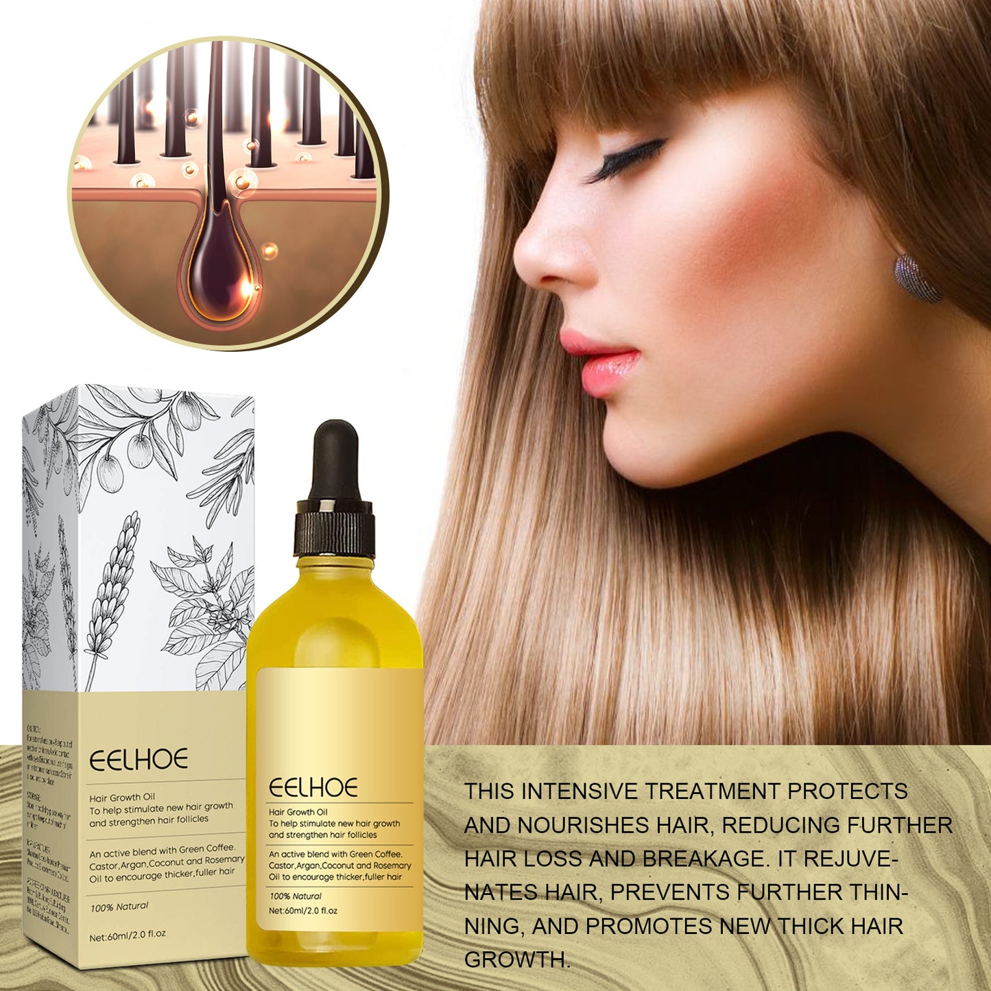 Rosemary Dense Hair Essential Oil for Repairing Damage, Preventing Hair Loss, and Softening Hair
