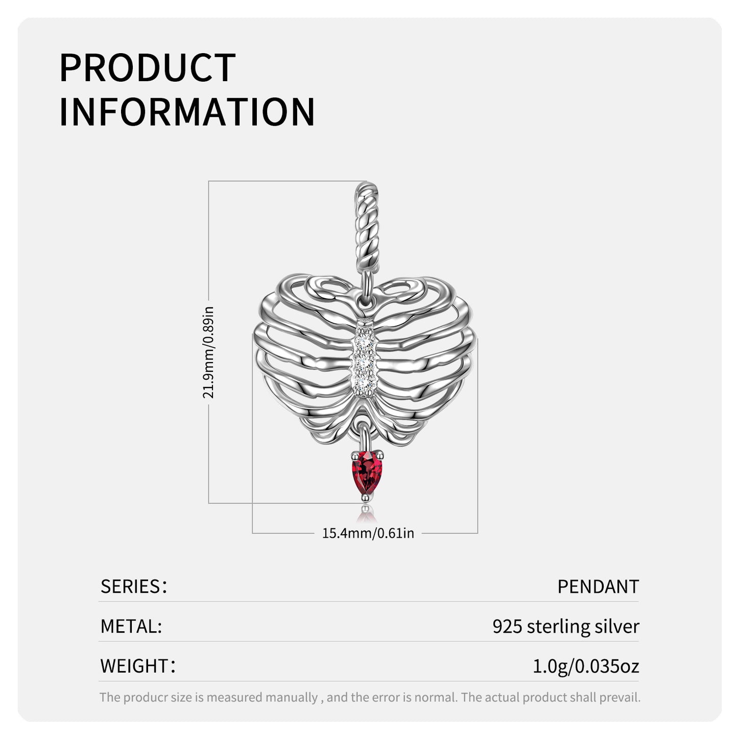 Heart Shaped Skeleton Necklace Women's Fashion Versatile Ins Style S925 Sterling Silver