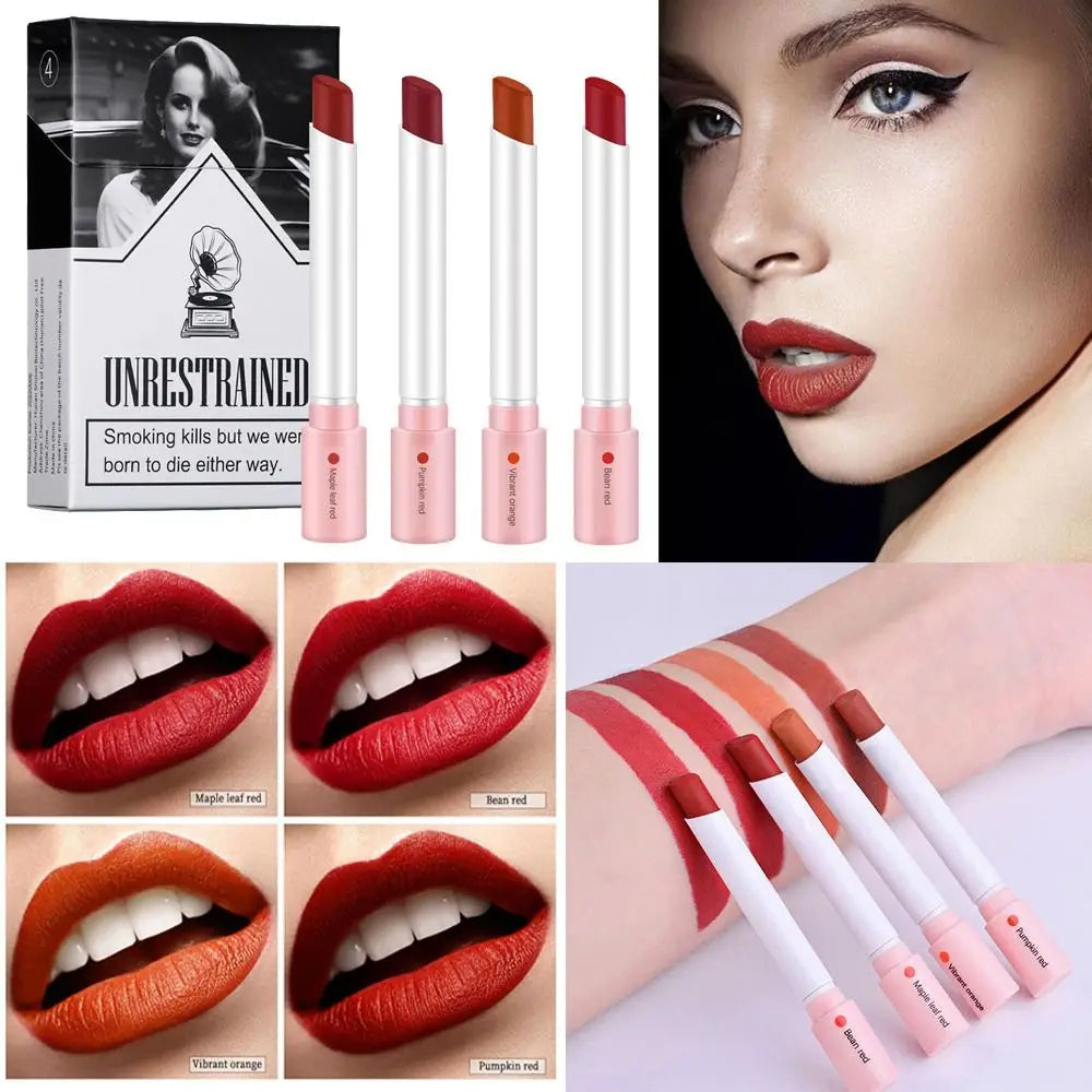 Creative Lipstick Set 4 Colors Matte Long Lasting Waterproof Matt Lip Stick Tube Nude, Red Lips Makeup