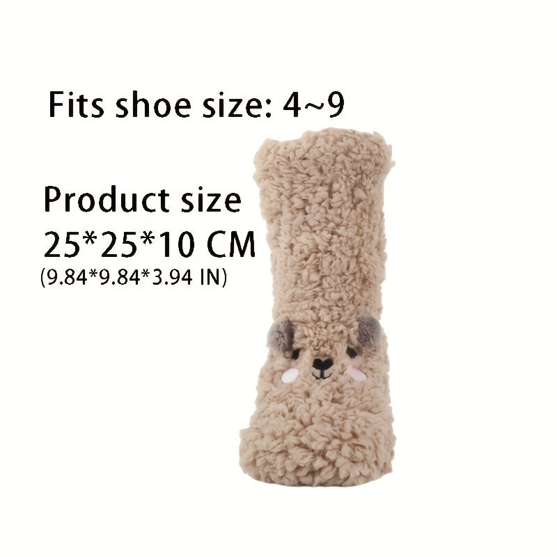 Cute Cartoon Bear Fuzzy Socks For Women, Comfortable Winter Soft Warm Slipper Socks
