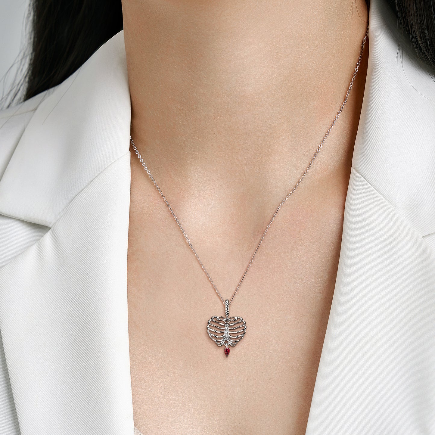 Heart Shaped Skeleton Necklace Women's Fashion Versatile Ins Style S925 Sterling Silver