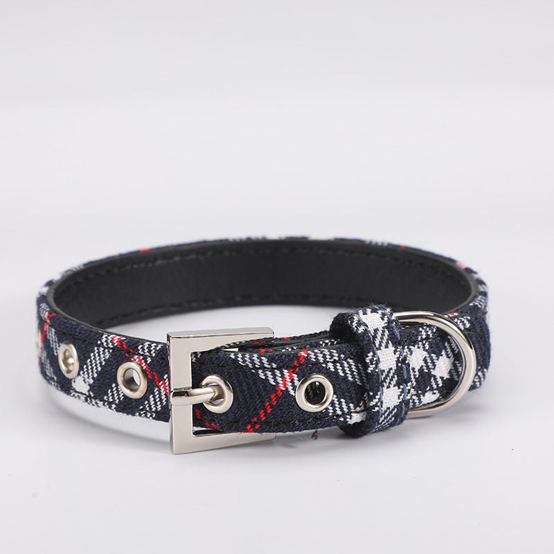 Scottish Plaid Dog Collar Classic Red Plaid PU Leather Natural Yellow Twill Dog Chain Pet Supplies