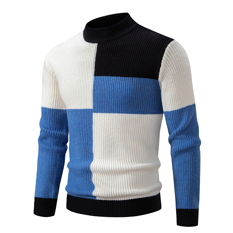 Men's Knitwear Sweater Color Stitching Stand-collar