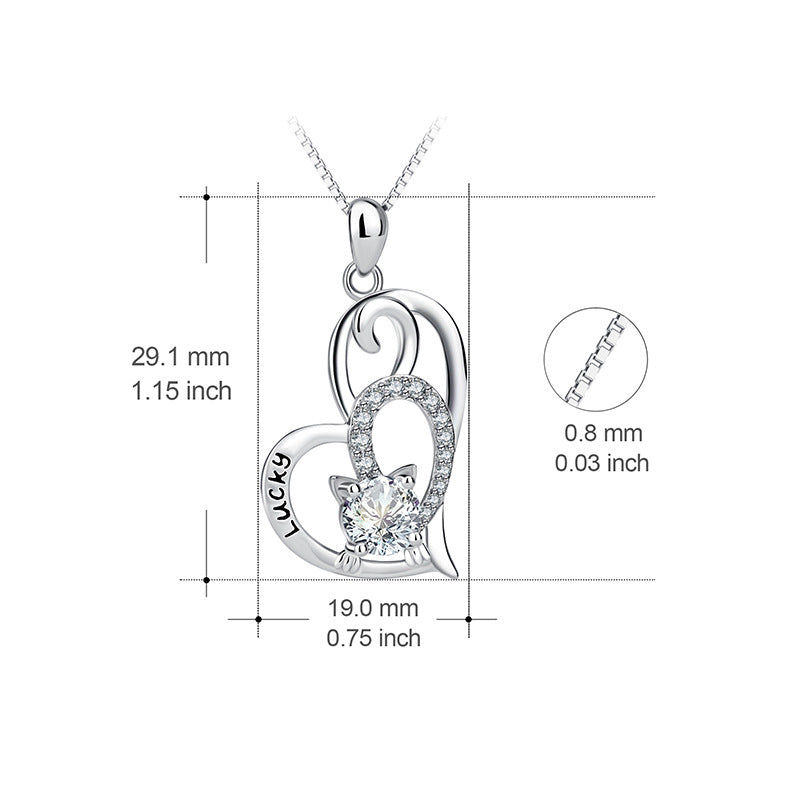 Cat heart-shaped luck necklace female s925 sterling silver