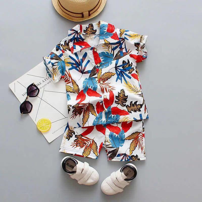 New children's Holiday Style short-sleeved Floral Shirt Suit Cardigan Beach Shorts Two-Piece Suit