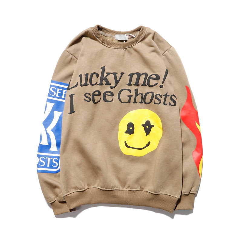 Smiley Face Foam Printing Crew Neck Sweater Men And Women Couples Tide