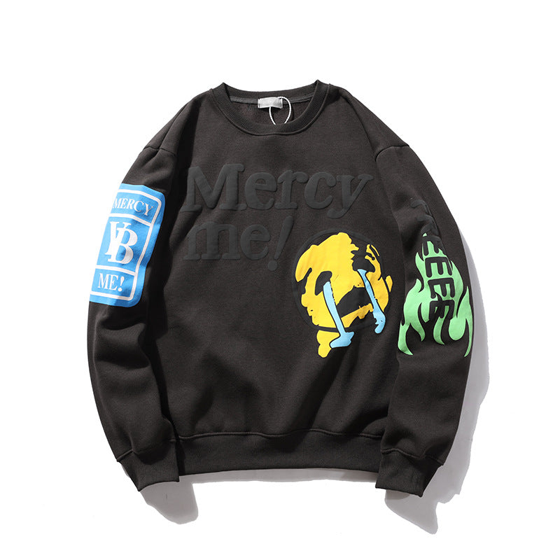 Smiley Face Foam Printing Crew Neck Sweater Men And Women Couples Tide