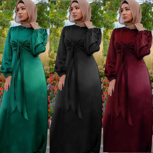 Turkey Muslim Women Hijab Satin Dress