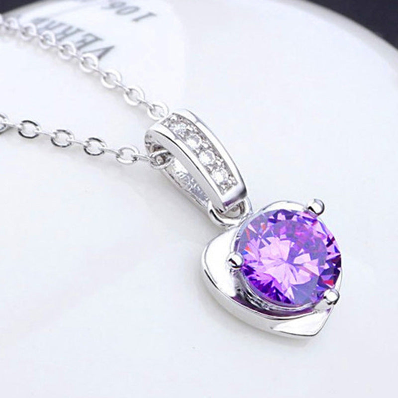 S925 Silver Necklace Women'S Heart-Shaped Crystal Pendant Decoration Sterling Silver Necklace Korean Clavicle Chain,