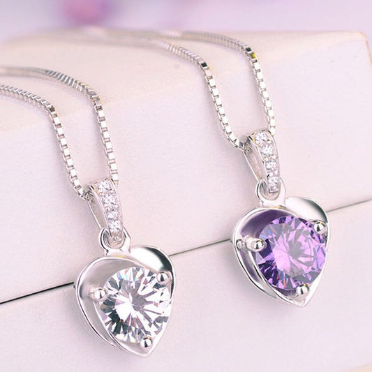 S925 Silver Necklace Women'S Heart-Shaped Crystal Pendant Decoration Sterling Silver Necklace Korean Clavicle Chain,