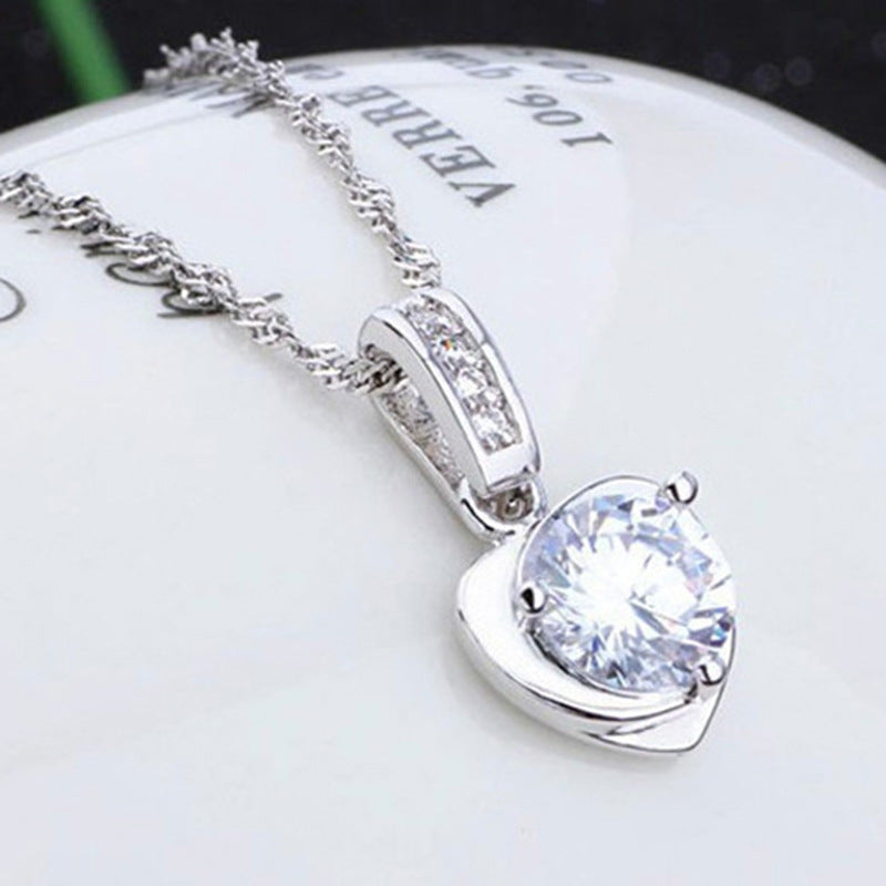 S925 Silver Necklace Women'S Heart-Shaped Crystal Pendant Decoration Sterling Silver Necklace Korean Clavicle Chain,