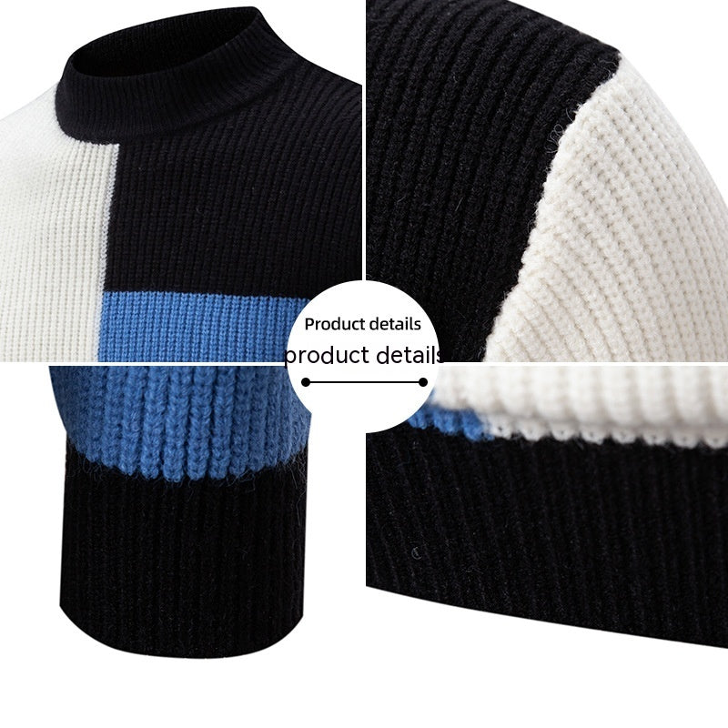 Men's Knitwear Sweater Color Stitching Stand-collar