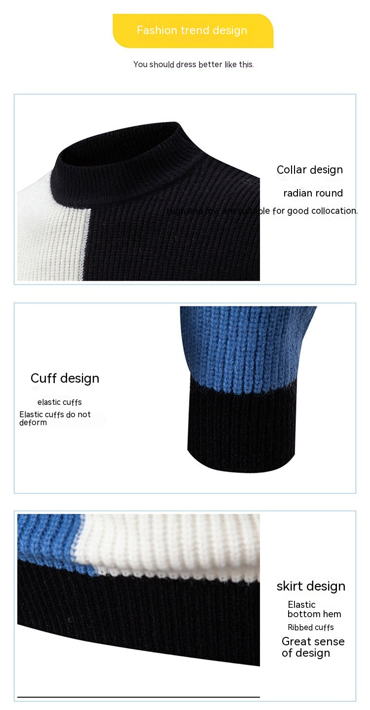 Men's Knitwear Sweater Color Stitching Stand-collar