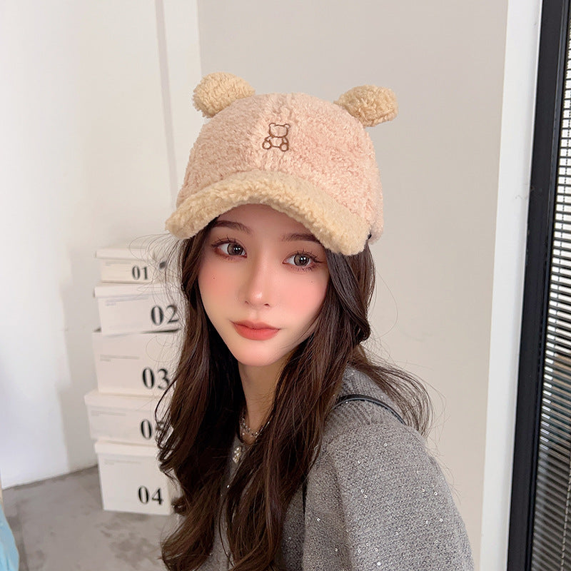 Little Bear Niche Cute Cartoon Autumn And Winter Lamb Fur Peaked Cap