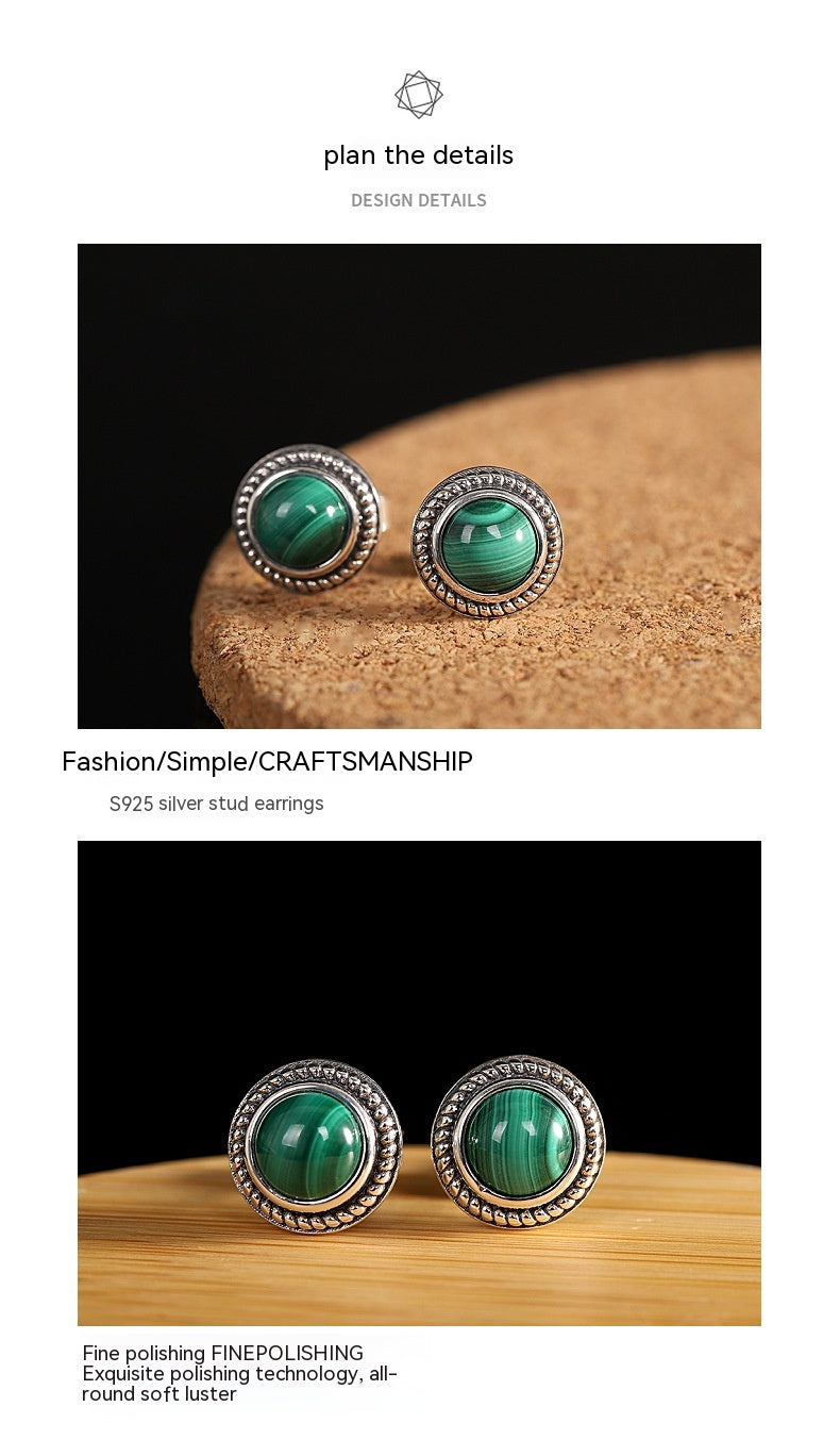 S925 Silver Fashion Simple Women's Earrings Malachite