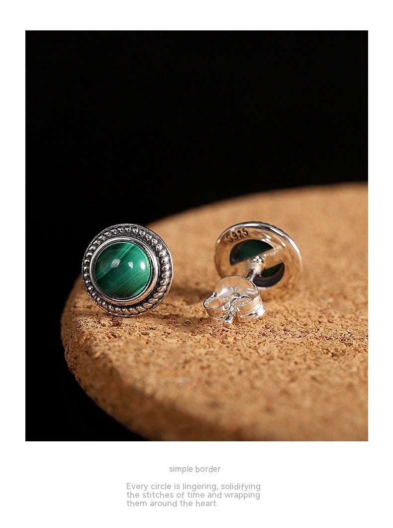 S925 Silver Fashion Simple Women's Earrings Malachite