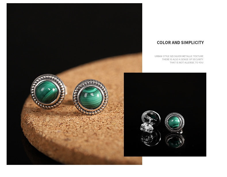 S925 Silver Fashion Simple Women's Earrings Malachite