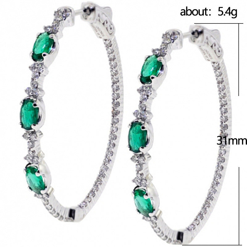 Green Zircon Big Circle Earrings