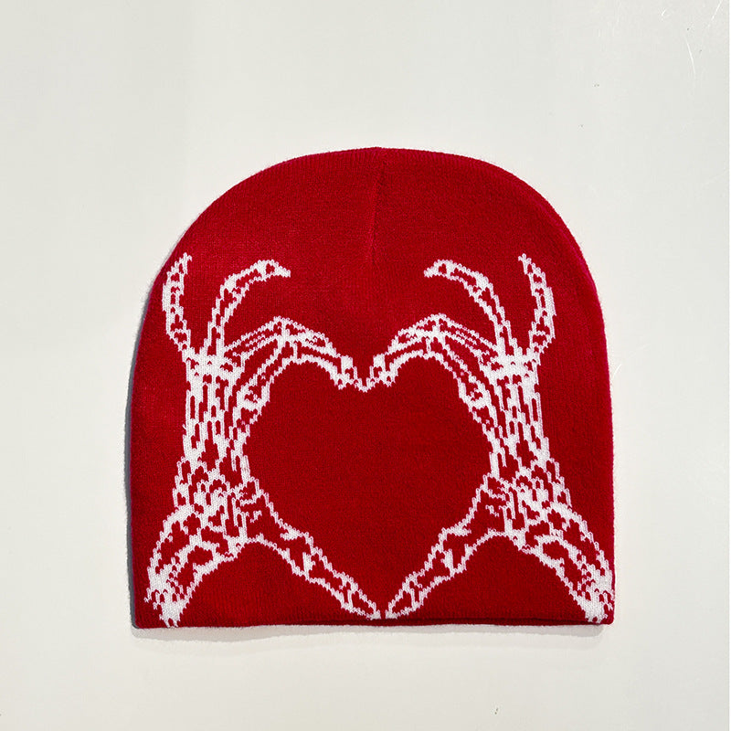 Heart-shaped Skull Hand-held Flower Knitted Wool Hat