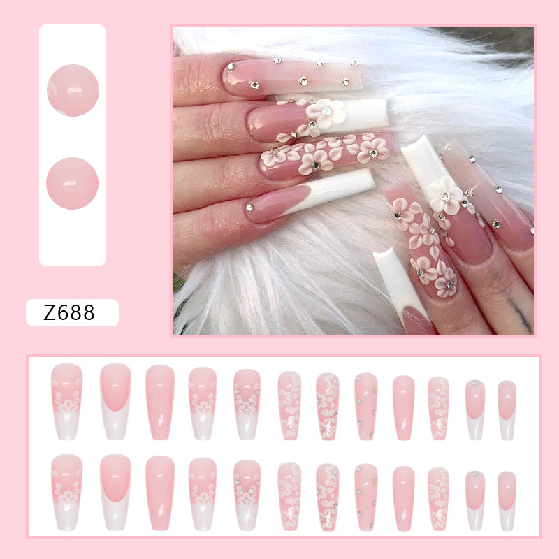 Long Ballet Diamond Long French Fake Nails