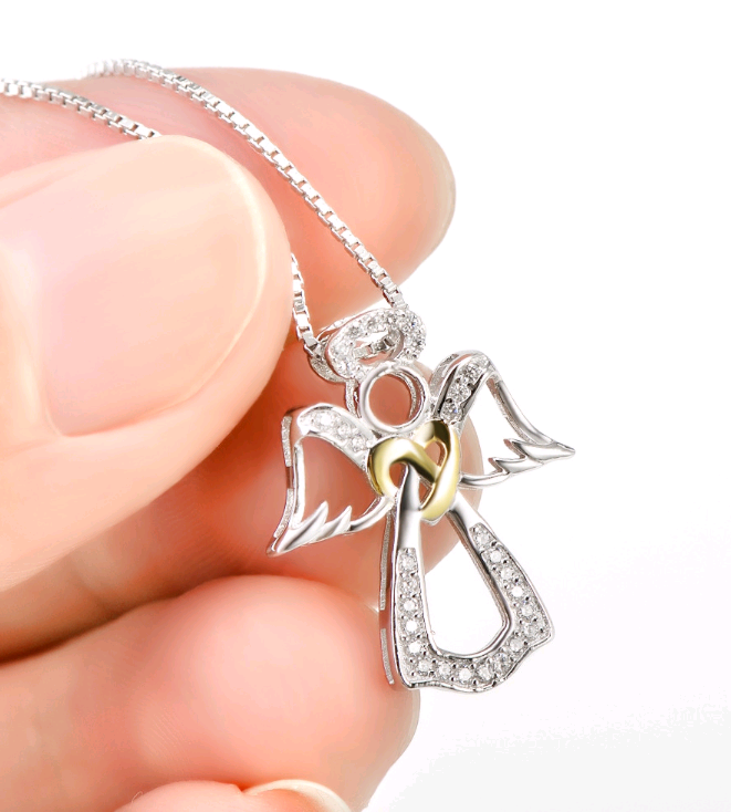 S925 sterling silver heart-shaped diamond-studded item Angel gold-plated pendant necklace