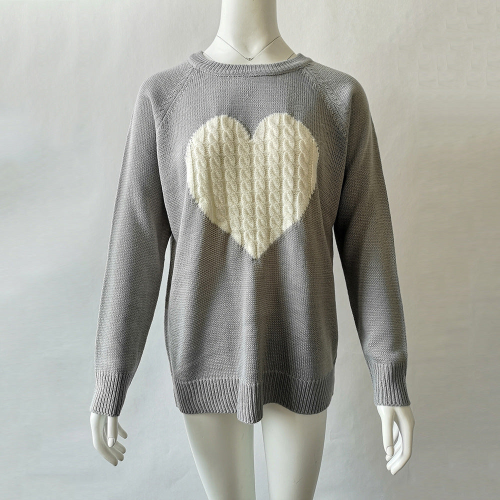 Love Printed Pullover Sweater For Women Solid Color