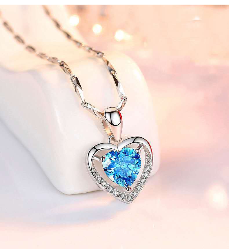 Silver 925 Heart-shaped Rhinestones Necklace Luxury, Personalized Necklace For Women