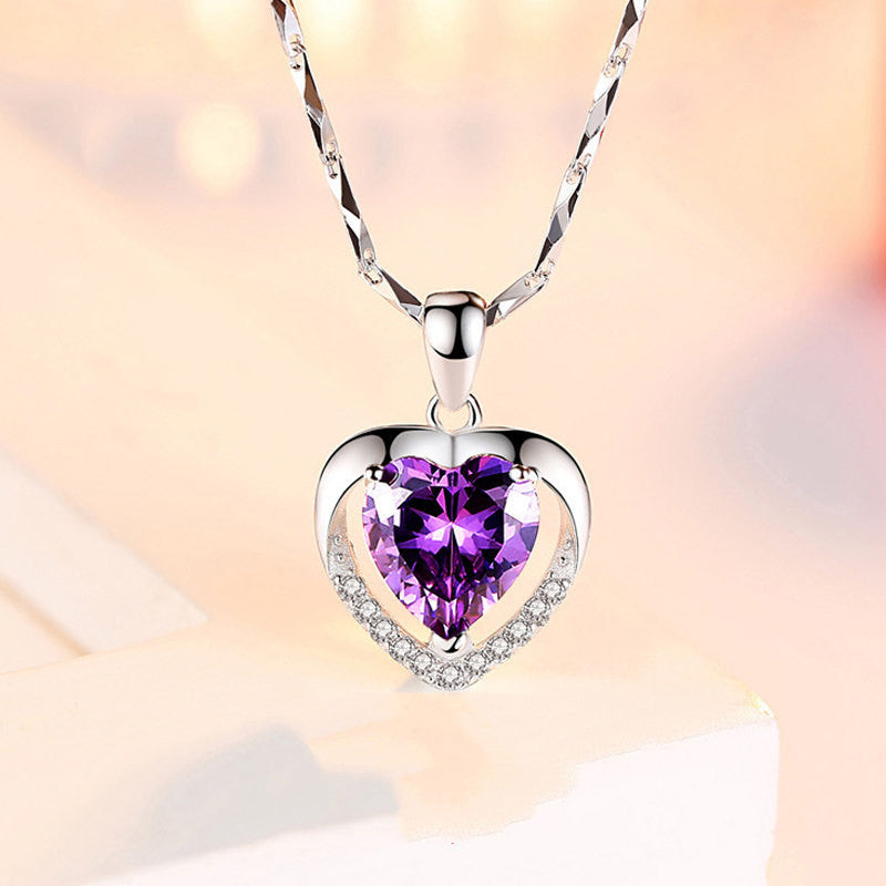 Silver 925 Heart-shaped Rhinestones Necklace Luxury, Personalized Necklace For Women