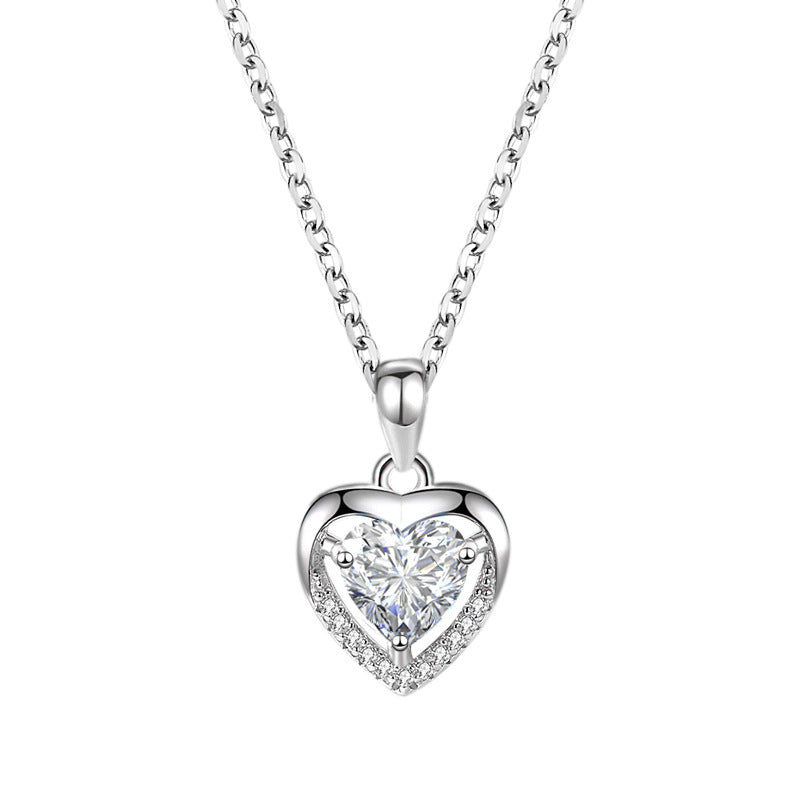 Silver 925 Heart-shaped Rhinestones Necklace Luxury, Personalized Necklace For Women