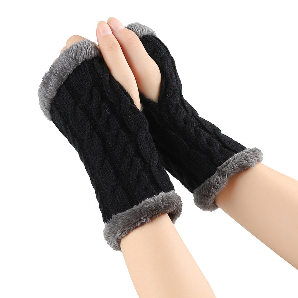 Winter Plush Gloves Twist Knitted Fingerless Fleece Gloves Women Warm Thickened Woolen Gloves