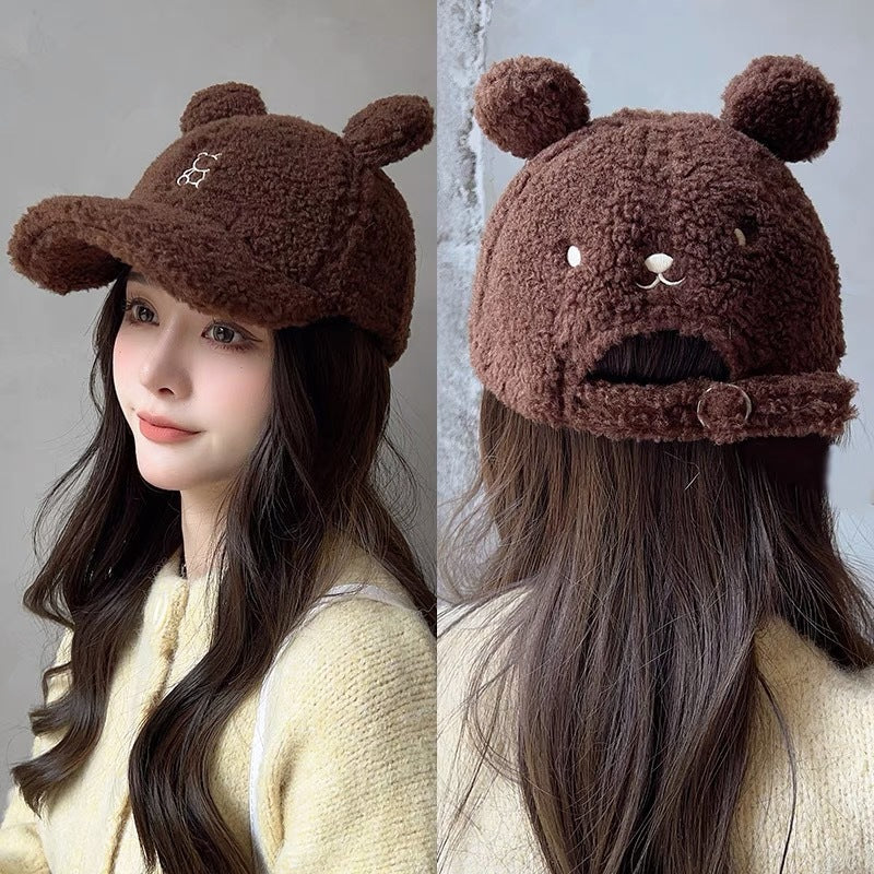 Little Bear Niche Cute Cartoon Autumn And Winter Lamb Fur Peaked Cap