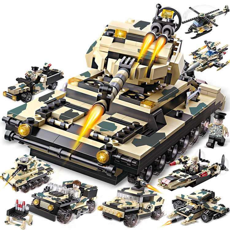 Military tank eight in one building block toy