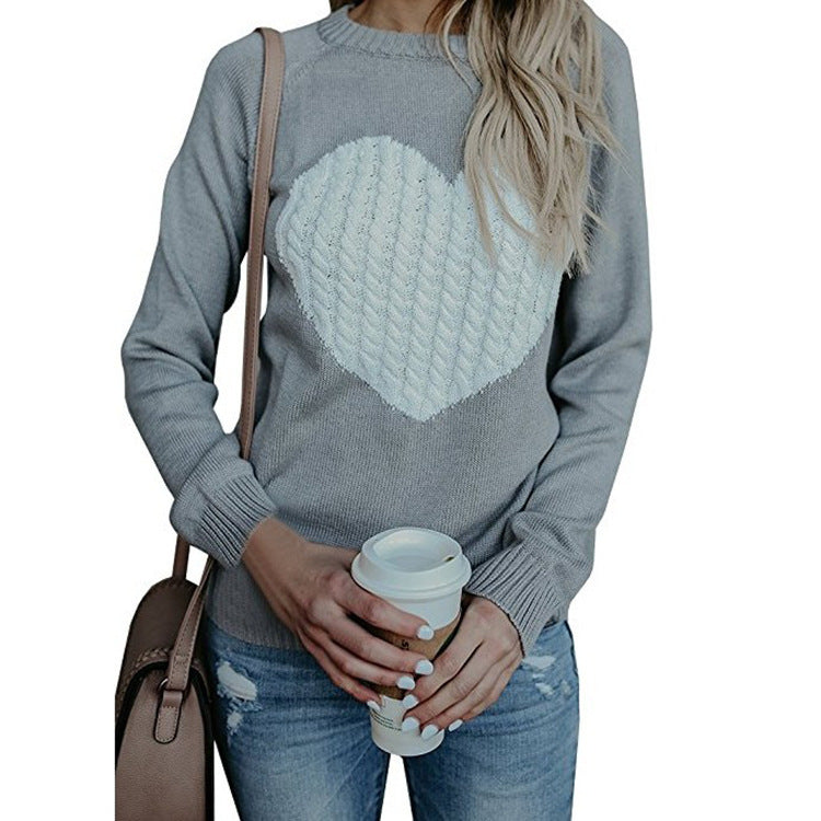 Love Printed Pullover Sweater For Women Solid Color