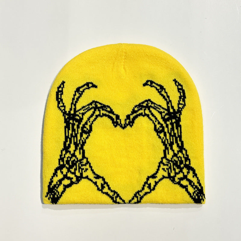 Heart-shaped Skull Hand-held Flower Knitted Wool Hat